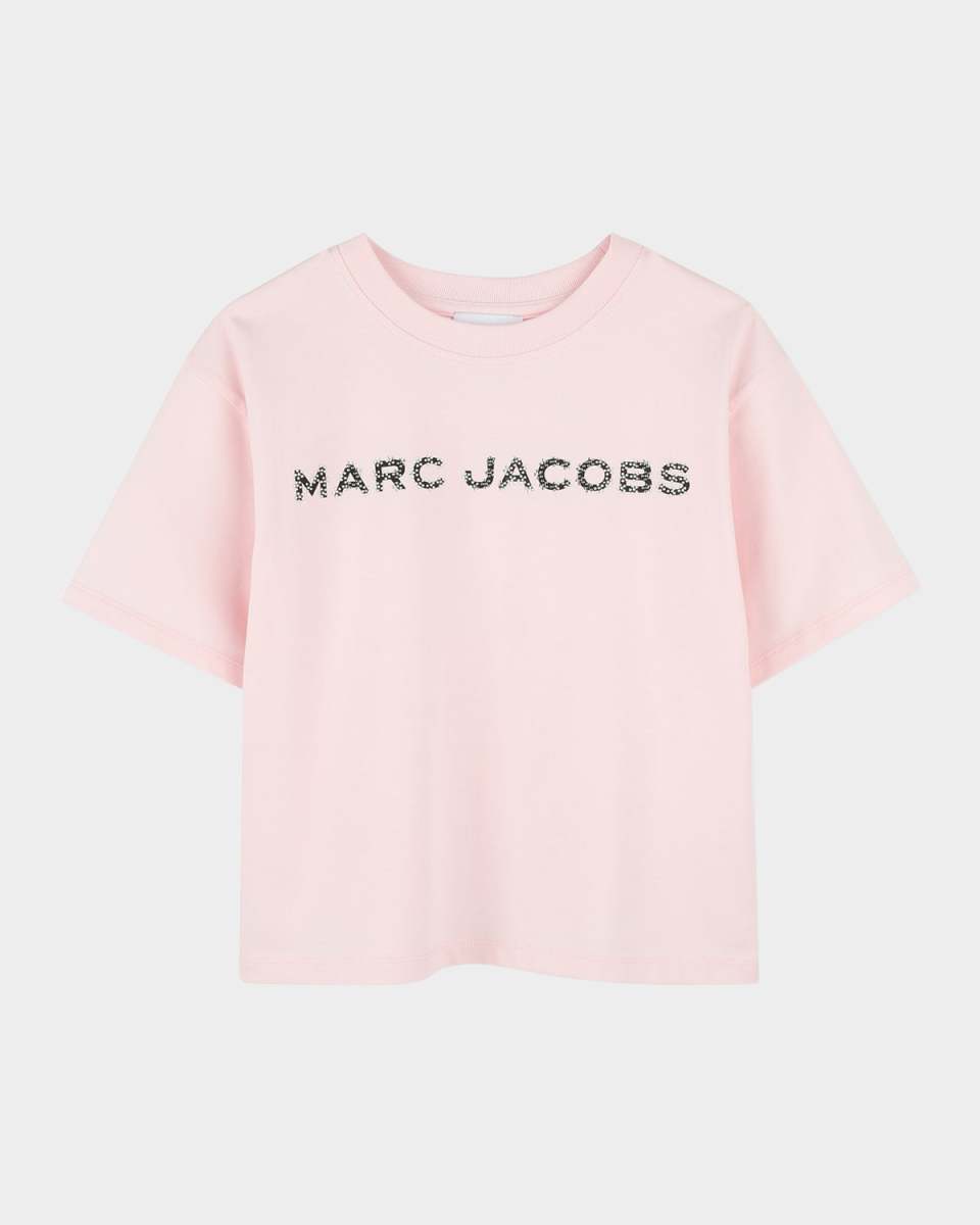 Girl's Rhinestone Logo Cotton Jersey Tee, Size 6-12